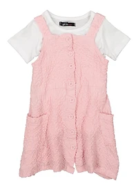 Toddler Girls Textured Knit Button Down Romper with Tee, Pink, Size 3T