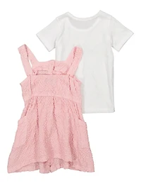 Toddler Girls Textured Knit Button Down Romper with Tee, Pink, Size 3T