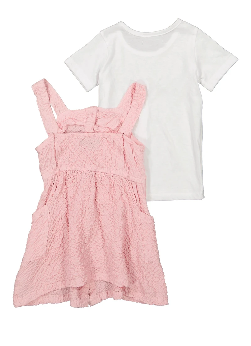 Toddler Girls Textured Knit Button Down Romper with Tee