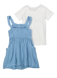 Toddler Girls Textured Knit Button Down Romper with Tee, Blue, Size 3T