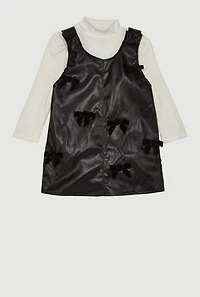 Toddler Girls Bow Detail Faux Leather Overall Dress with Top