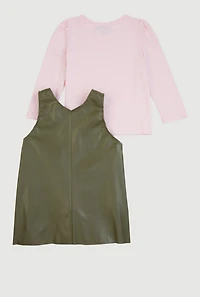 Toddler Girls V Neck Faux Leather Dress with Long Sleeve Top, Green, Size 2T