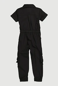 Toddler Girls Button Front Cargo Pocket Jumpsuit with D-Ring Buckles,