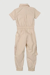 Toddler Girls Button Front Cargo Pocket Jumpsuit with D-Ring Buckles, 4T