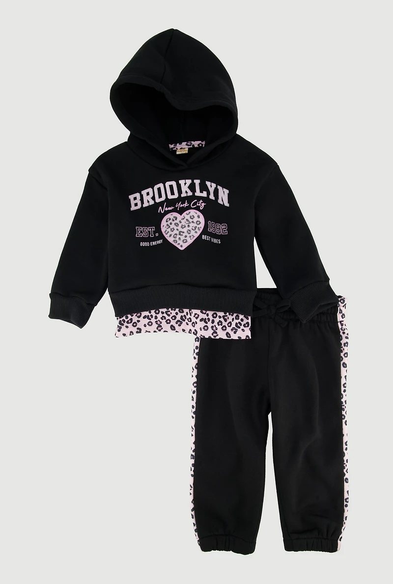 Toddler Girls Brooklyn Animal Print Hoodie and Joggers, Black, Size 4T