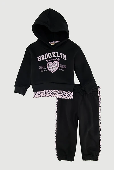 Toddler Girls Brooklyn Animal Print Hoodie and Joggers, Black, Size 4T