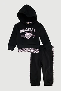 Toddler Girls Brooklyn Animal Print Hoodie and Joggers, Black, Size 4T