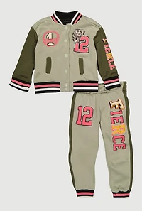 Toddler Girls Fierce Graphic Varsity Jacket and Sweatpants