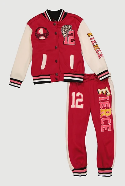 Toddler Girls Fierce Graphic Varsity Jacket and Sweatpants