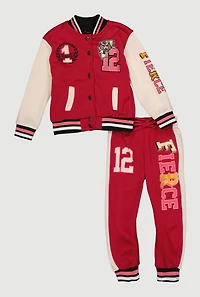 Toddler Girls Fierce Graphic Varsity Jacket and Sweatpants