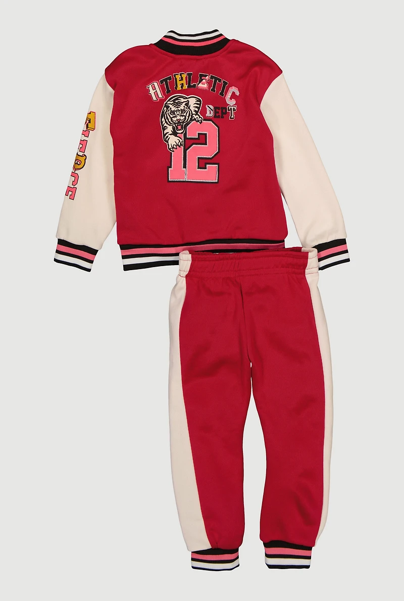 Toddler Girls Fierce Graphic Varsity Jacket and Sweatpants