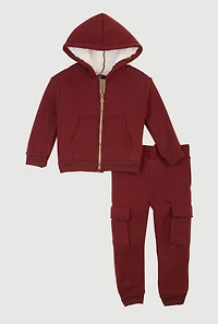 Toddler Girls Sherpa Lined Hoodie and Cargo Joggers