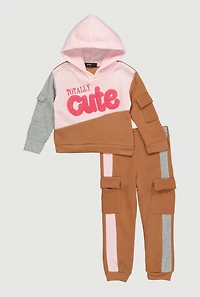 Toddler Girls Color Block Love Hoodie and Cargo Joggers