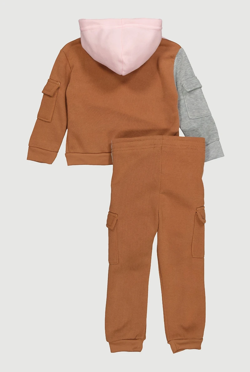 Toddler Girls Color Block Love Hoodie and Cargo Joggers