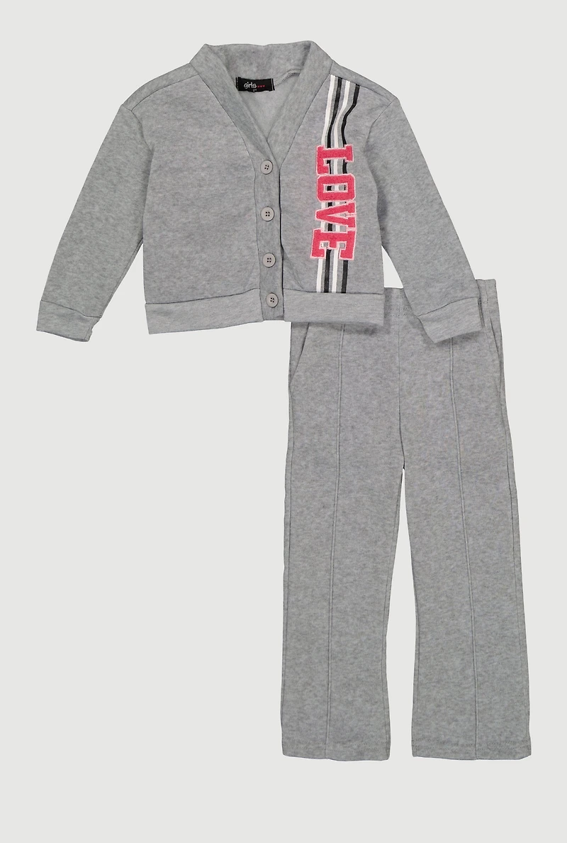 Toddler Girls Love Embroidered Cardigan and Sweatpants