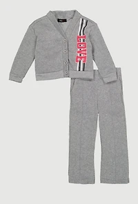 Toddler Girls Love Embroidered Cardigan and Sweatpants