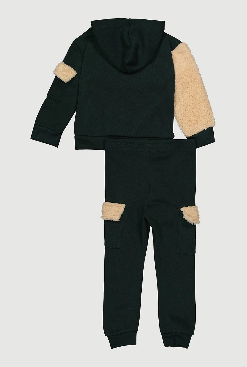 Toddler Girls Sherpa Detail Bear Graphic Hoodie and Joggers