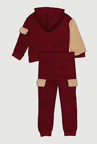 Toddler Girls Sherpa Detail Bear Graphic Hoodie and Joggers,