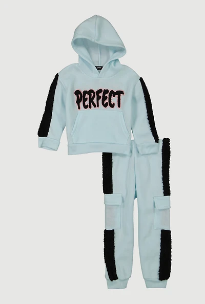 Toddler Girls Sherpa Detail Perfect Graphic Hoodie and Sweatpants