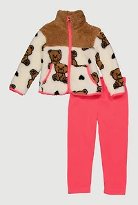 Toddler Girls Sherpa Teddy Bear Jacket and Sweatpants, Pink,