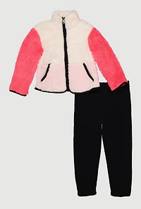 Toddler Girls Color Block Faux Fur Jacket and Sweatpants