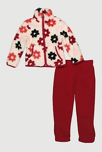 Toddler Girls Floral Graphic Sherpa Jacket and Sweatpants