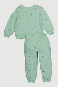 Toddler Girls Floral Sweatshirt and Joggers Set, Green, Size 5T