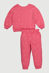Toddler Girls Floral Embroidered Sweatshirt and Sweatpants, Pink, Size 3T