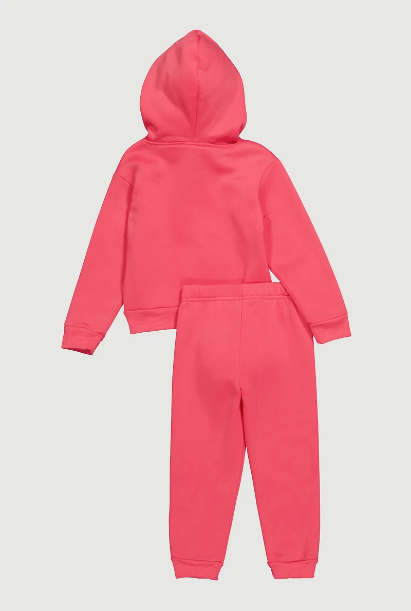 Toddler Girls Bear Graphic Love Hoodie and Joggers Set, Pink, Size 4T
