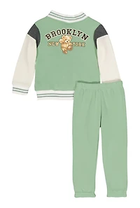 Toddler Girls 98 Brooklyn New York Bear Jacket and Sweatpants, Green, Size 3T