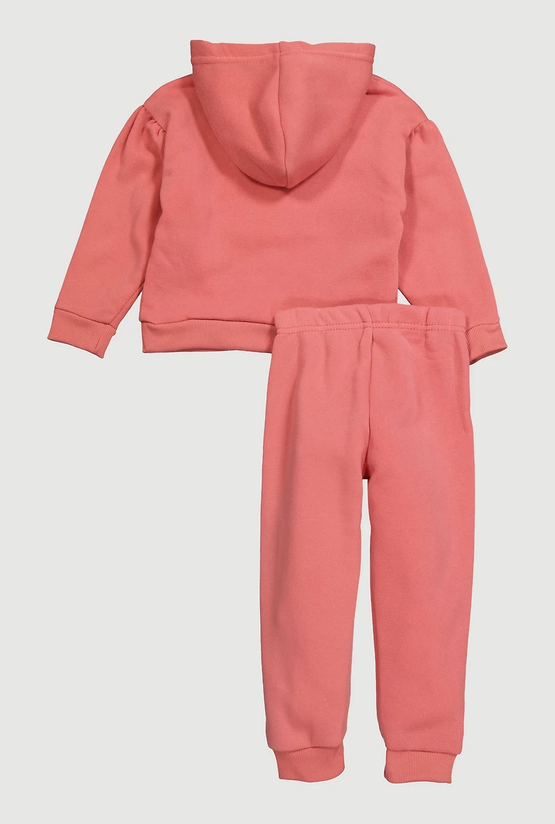 Toddler Girls Chenille Love Graphic Hoodie and Joggers, Pink,