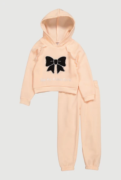 Toddler Girls Chenille Bow Graphic Hoodie and Sweatpants, Orange, Size 2T