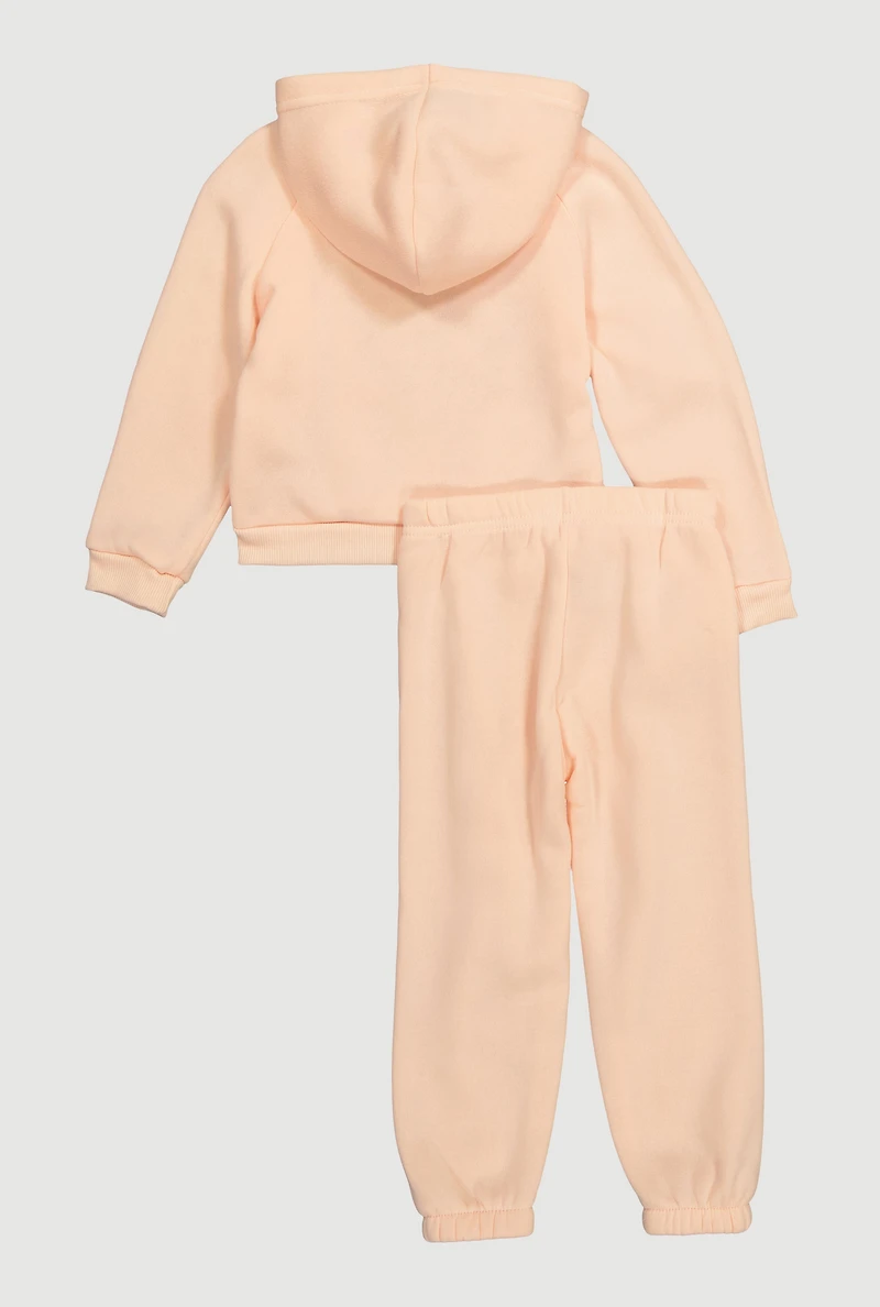 Toddler Girls Chenille Bow Graphic Hoodie and Sweatpants, Orange, Size 2T