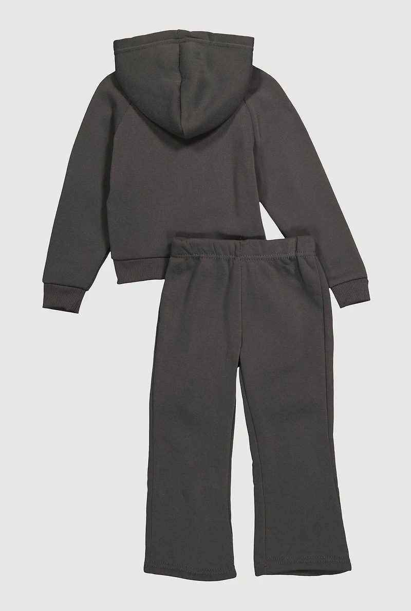 Toddler Girls Love Embroidered Graphic Hoodie and Sweatpants, Grey, Size 2T