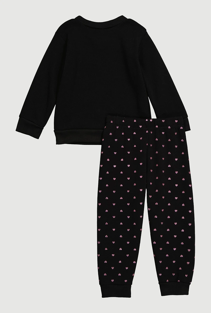 Toddler Girls Love Heart Graphic Sweatshirt and Joggers, Black,