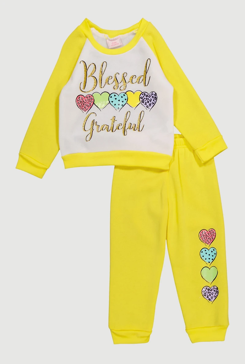 Toddler Girls Blessed Graphic Sweatshirt and Sweatpants, Yellow, Size 4T