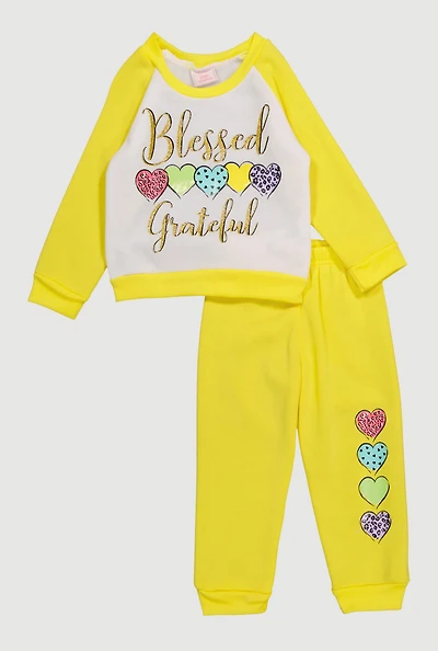 Toddler Girls Blessed Graphic Sweatshirt and Sweatpants, Yellow, Size 2T