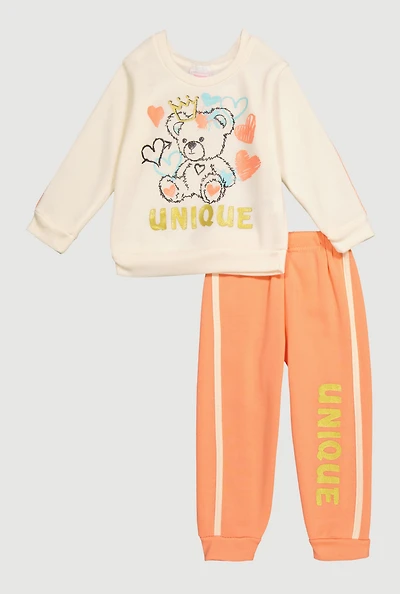 Toddler Girls Fleece Unique Graphic Sweatshirt and Joggers,