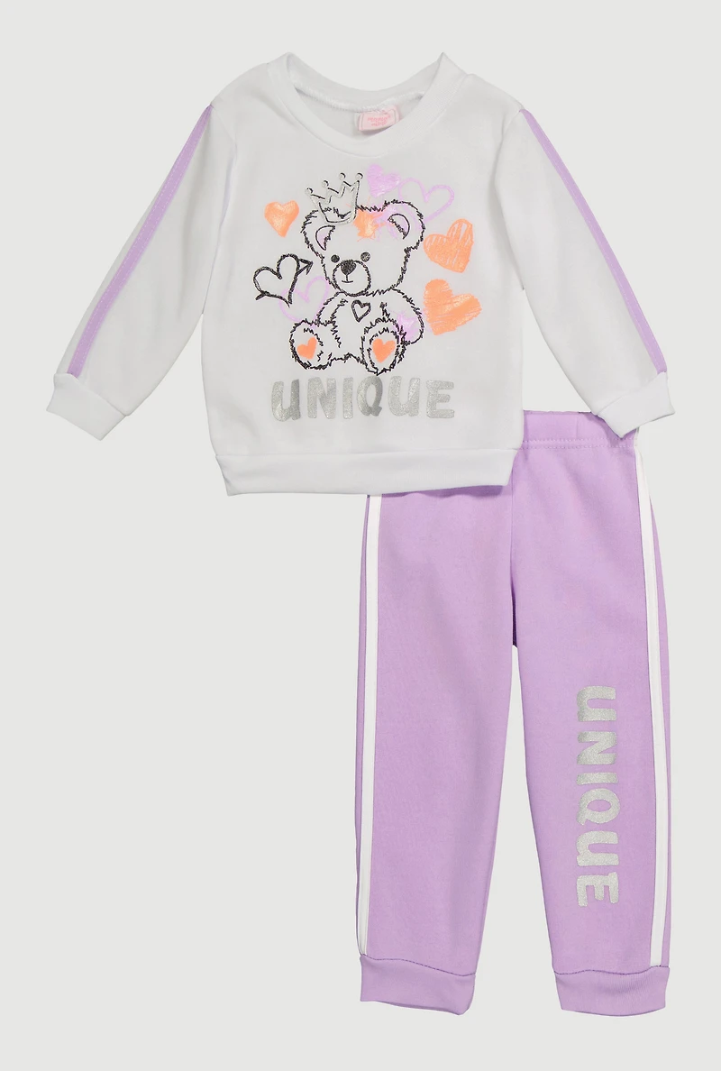 Toddler Girls Fleece Unique Graphic Sweatshirt and Joggers