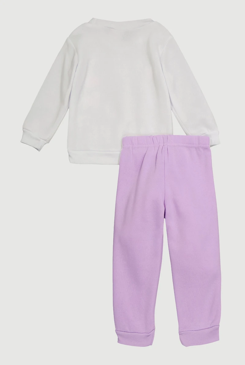 Toddler Girls Fleece Unique Graphic Sweatshirt and Joggers, Purple, Size 4T