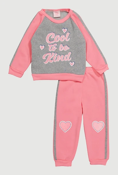 Toddler Girls Cool To Be Kind Graphic Sweatshirt and Joggers, Pink, Size 2T