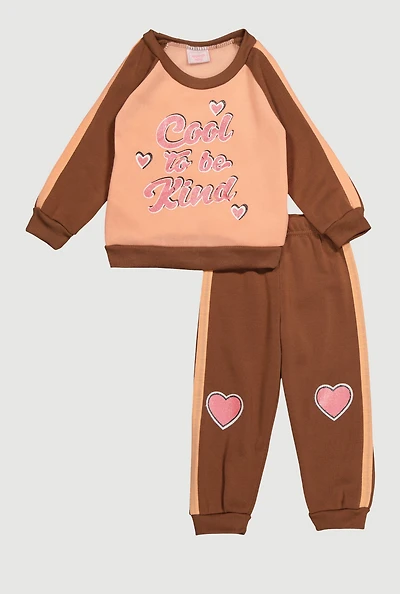Toddler Girls Cool To Be Kind Graphic Sweatshirt and Joggers,