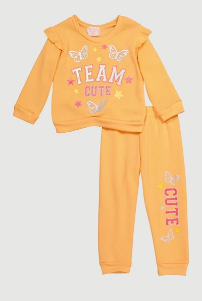 Toddler Girls Team Cute Graphic Sweatshirt and Sweatpants,