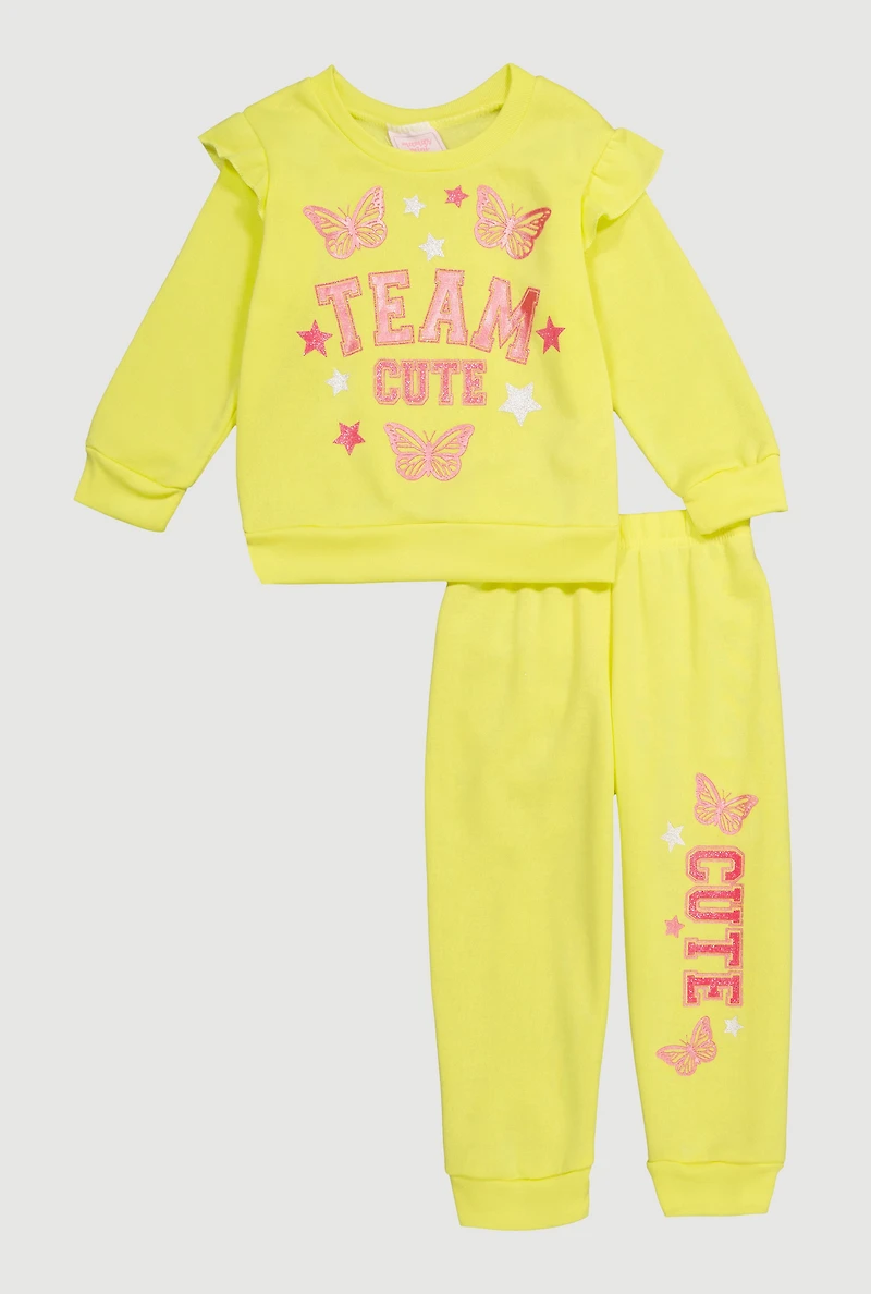 Toddler Girls Team Cute Graphic Sweatshirt and Sweatpants, Yellow, Size 2T