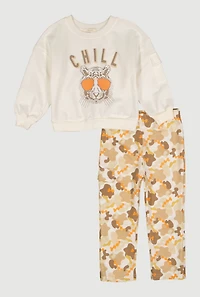 Toddler Boys Chill Tiger Graphic Tee and Cargo Pants, Beige, Size 4T