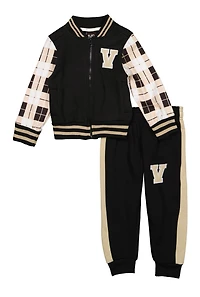 Toddler Boys V Initial Plaid Varsity Jacket and Joggers