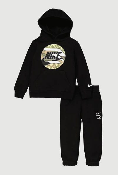 Toddler Boys Nike Camo Graphic Hoodie and Sweatpants, Black, Size 2T