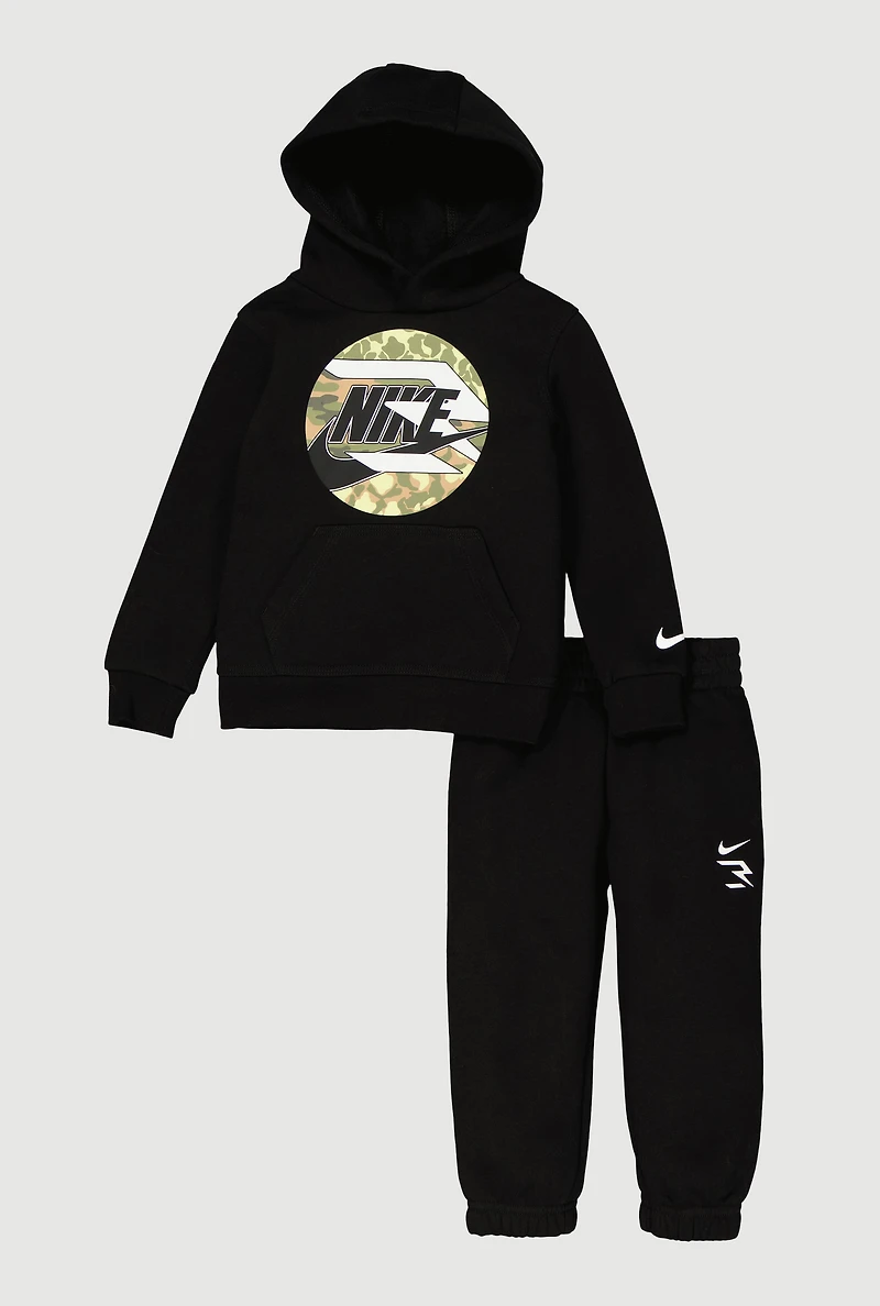 Toddler Boys Nike Camo Graphic Hoodie and Sweatpants, Black, Size 4T
