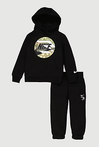 Toddler Boys Nike Camo Graphic Hoodie and Sweatpants, Black, Size 4T