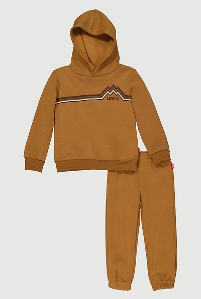 Toddler Boys Striped Levi Print Sweatshirt and Sweatpants, Brown, Size 3T